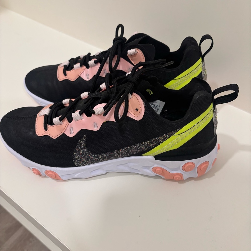 Nike React Element 55 Premium Sneakers Running Black-Coral Stardust 10